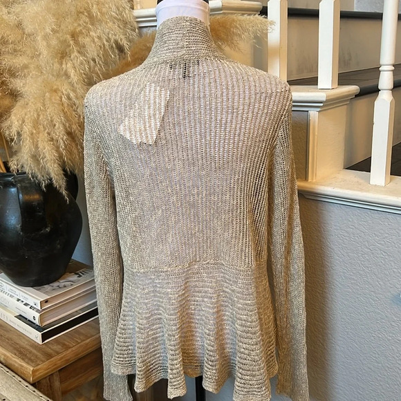Eileen Fisher Petite Open Front Lace Knit Cardigan Beige Long Sleeve Sz Medium - Picture 6 of 8